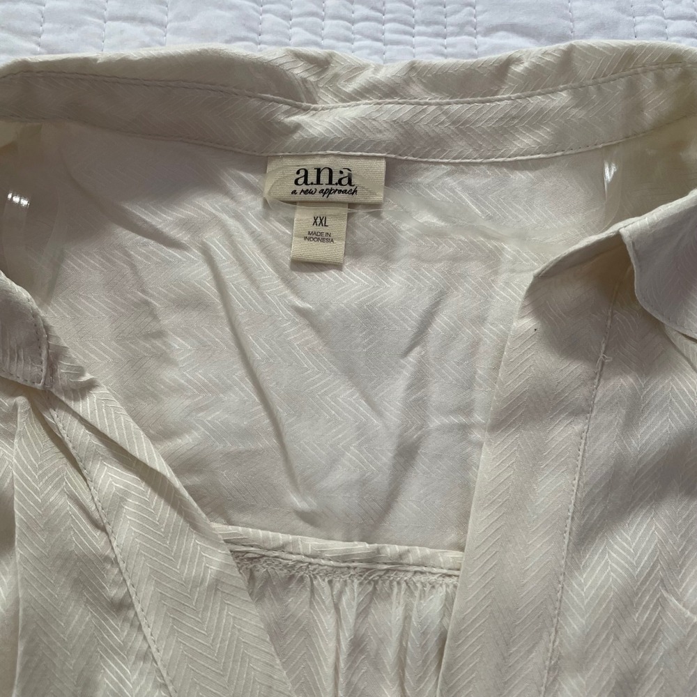 ANA A New Approach Women XXL Birch Chevron Jacquard VNeck Long Sleeve Blouse NWT - Picture 2 of 8